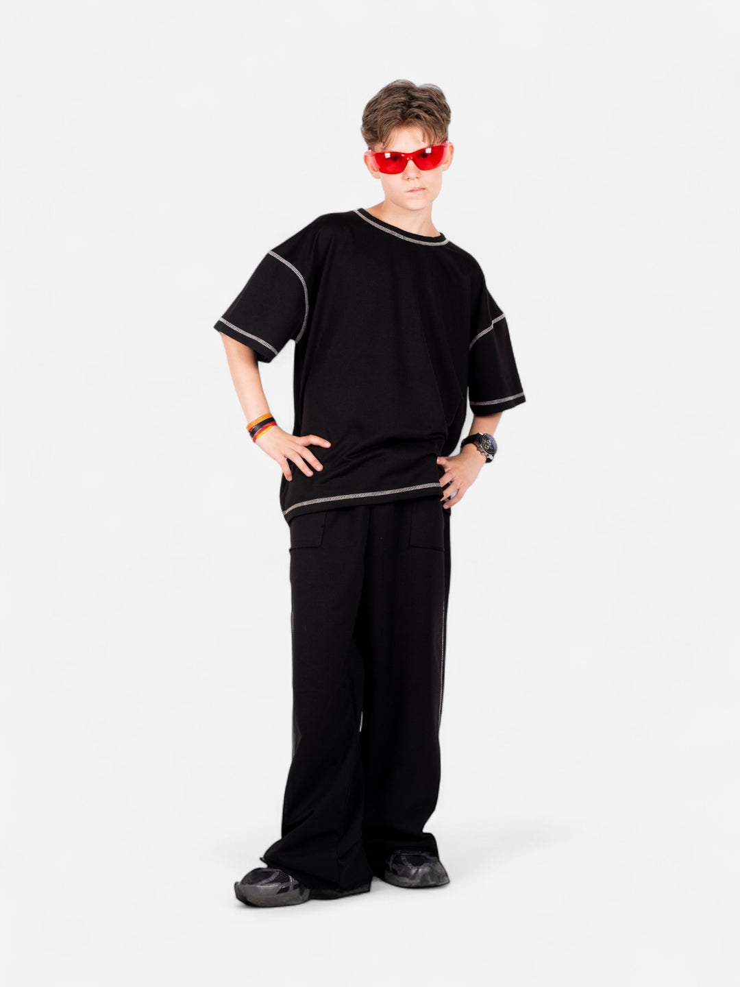 StreetKids Oversize Ters Dikiş Takım – Siyah | Teens 10–14 yaş