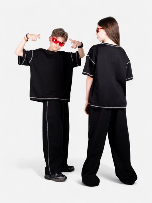 StreetKids Oversize Ters Dikiş Takım – Siyah | Teens 10–14 yaş